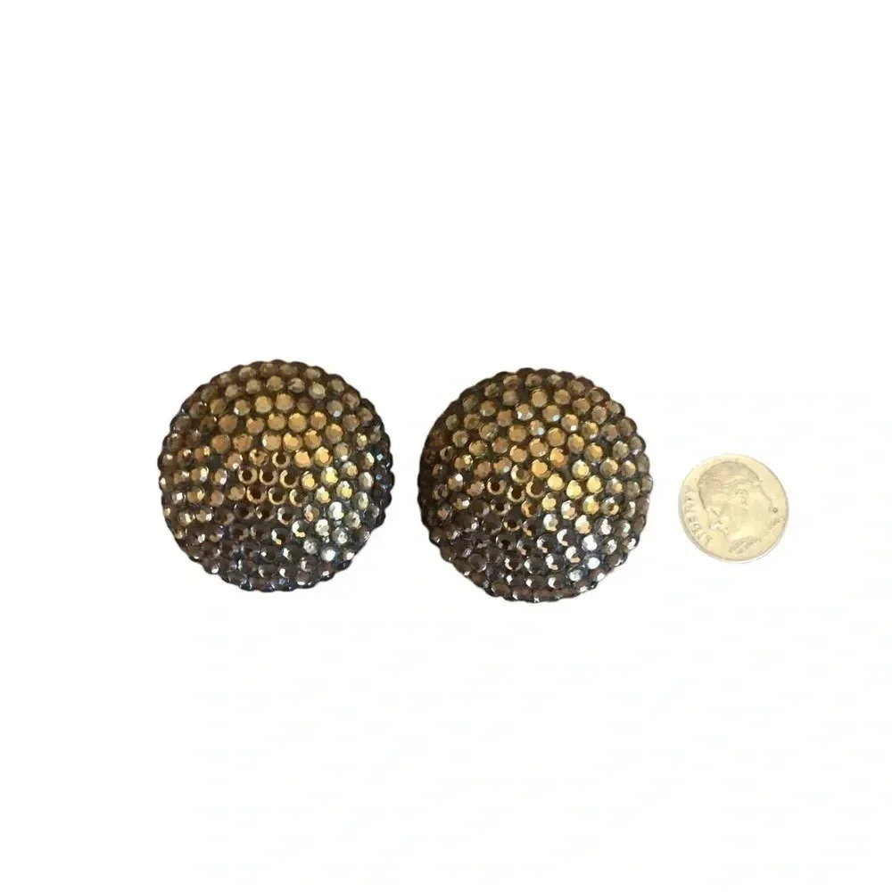 Vintage 50s 60s brown Crystal Button clip Ons mid century pin up